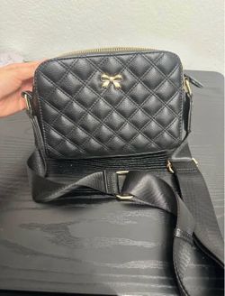 Black Quilted Crossbody Bag with Gold Bow