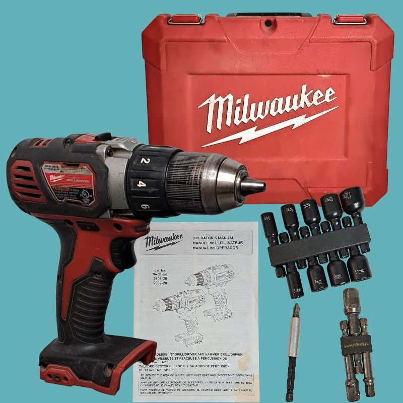 Milwaukee 2606-20 1/2" Cordless Drill/Driver Kit Case Bits Manual Tool Only Work