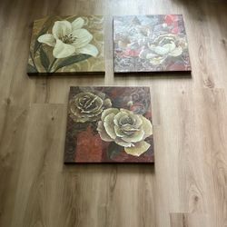 3 Flower Paintings $60 Bucks Or $20 A Piece