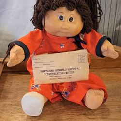 Vintage Cabbage Patch Kids Doll, Brunette Ponytail Cabbage Patch Girl Doll