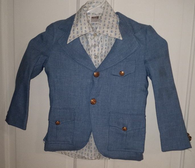 Vintage Blue Suit/ With Button Up Shirt Boys