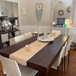 Modern Wood Dining Table + 6 Leather Chairs – Elegant Set