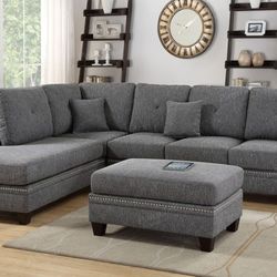 Brand New Ash Black Sectional Sofa With Ottoman 