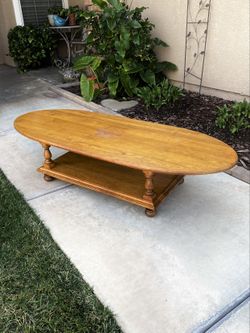 VINTAGE SOLID WOOD SURFBOARD COFFEE TABLE (CIRCA 60’S/70’S) 60”L X 23”W X 14”H