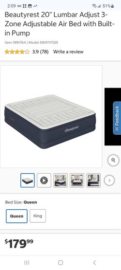 Beautyrest 20" Lumbar Adjust 3-Zone Adjustable Air Bed with Built-in Pump $120