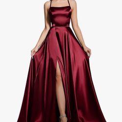 Small Slimming Backless Evening Gown - Spaghetti Strap Waist-Cinching Maxi Dress