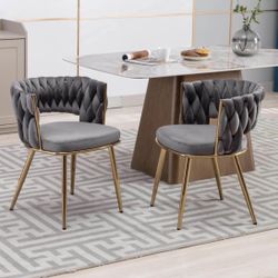 Velvet Dining Chairs Set of 2, Modern Side Chairs with Woven Back,Tufted Accent Chair with Comforta