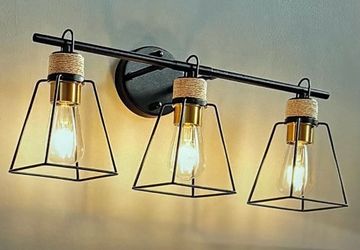 3-Light Black Metal Rope Wrapped Farmhouse Rustic Industrial Vanity Lighting Fixture.