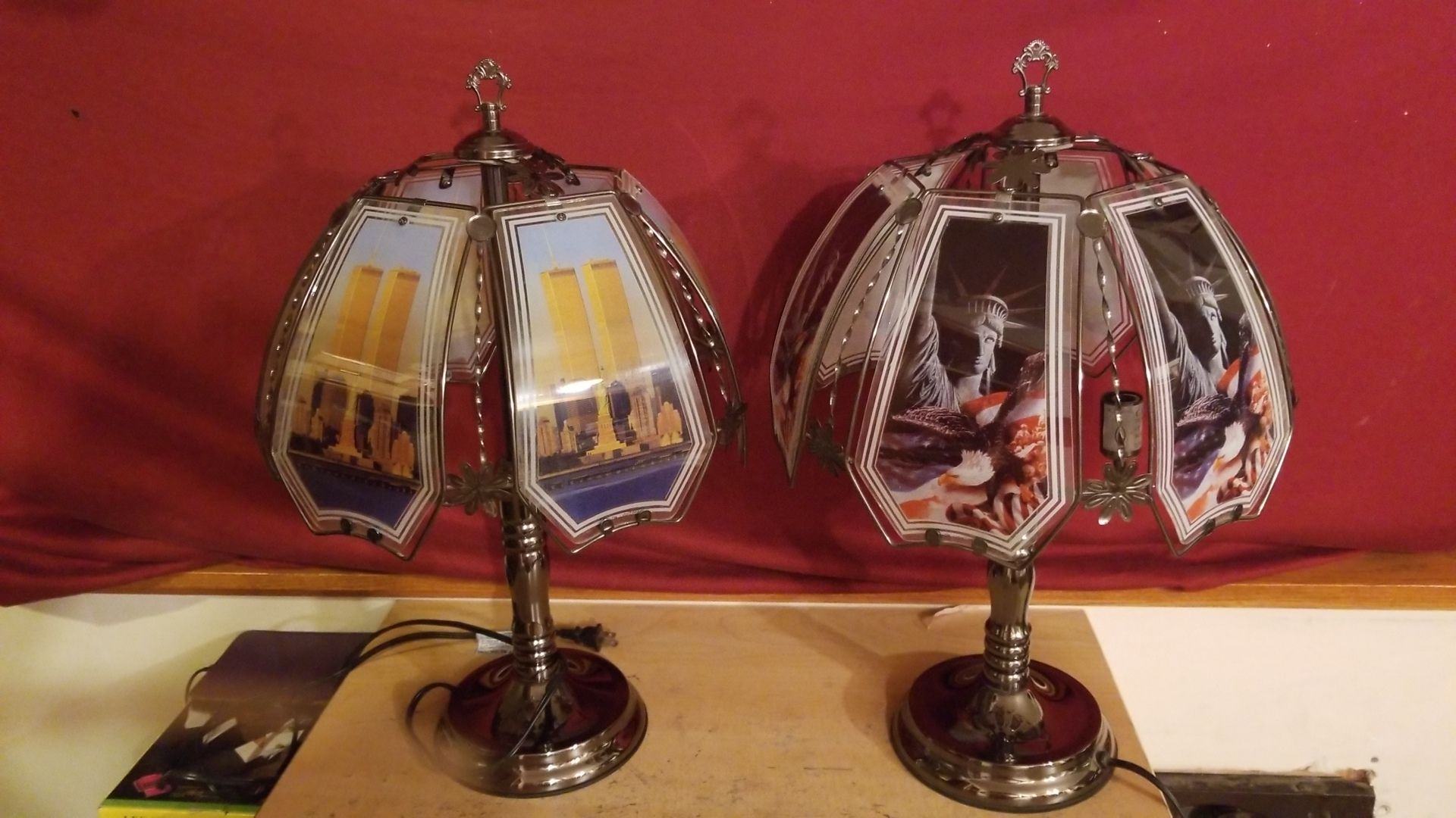 OK Lighting TWIN TOWERS & COLLAGE OF STATUE OF LIBERTY ,EAGLE AND FLAG TOUCH LAMPS