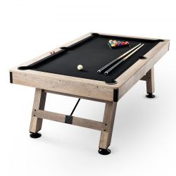 Billiards Table, 7 ft Pool Table, Adjust Legs Stable Billiards Table, Pool Table Set Includes Balls, Cues, Chalks and Brush, Wood Color with Black Clo