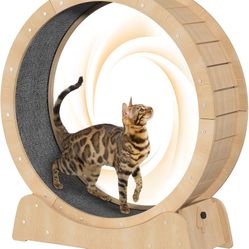 39.4" Wooden Cat Running Wheel, Cat Exercise Wheel for Indoor Cats Treadmill Wheel Low Noise Cats Runing Wheel for Large Cat
