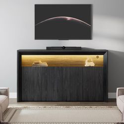 66.2" Buffet Cabinet with Storage and led Lights,Modern Sideboard Cabinet with 4 Doors & Shelves,Fluted Media Console Mid Century Coffee Bar Table for