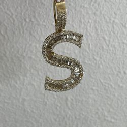 Yellow Gold 14k Initial Pendant with 1.76 TWT Baguette Diamonds