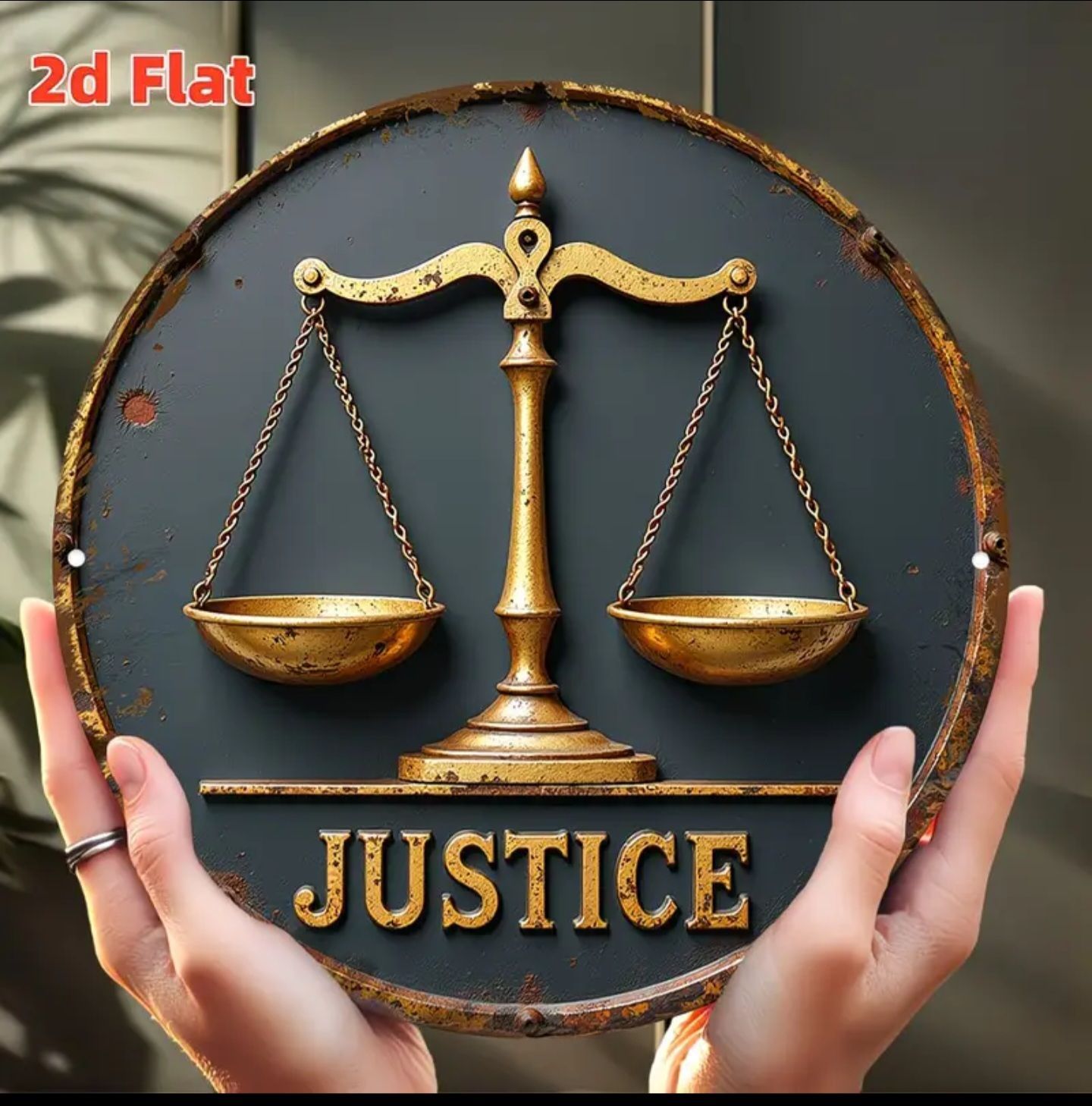 ⚖️ Vintage Justice Scales Rustic Metal Round Wall Sign