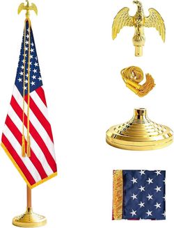 Presidential 8FT Wooden Indoor Flag Pole Set with 3x5 FT Embroidered US Flag