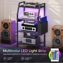 4 Tier Av Stand With Led Lights And Power Outlet 