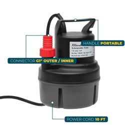 XtremepowerUS 1/6HP Submersible Water Utility Pump, 1100 GPH Portable Sump Pump for Pool Draining, Pool Cover Pump 10 FT Cord for Basements, Pool, Fou