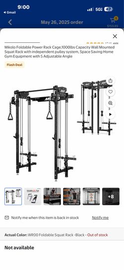 Mikolo Foldable Power Rack Cage,1000lbs Capacity Wall Mounted Squat Rack with independent pulley system, Space Saving Home Gym Equipment with 5 Adjust