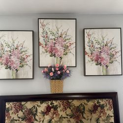 Canvas floral print frames set of 3.