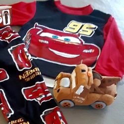 Disney Pixar Plush Mater Toy and/or NEW Lightening McQueen CARS 2-piece 4T Flannel Pajamas 