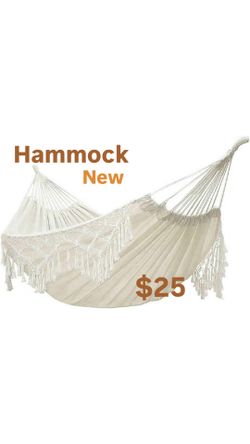 Double Sized Boho Macrame Cream Hammock with Elegant Tassels and Fishtail Knitting 485Lbs Includes Tie Ropes and White Drawstring Bag for Women