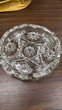 Vintage Clear Cut Glass Ashtray Round Shape Decorative Pressed Glass Style