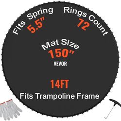Replacement Trampoline Mat, Jumping Mat Fits 14 ft Frame, Universal Jumping Round Trampoline, UV-Resistant Mat with Spring Tool & 80V-Rings, Fit 5.5"S
