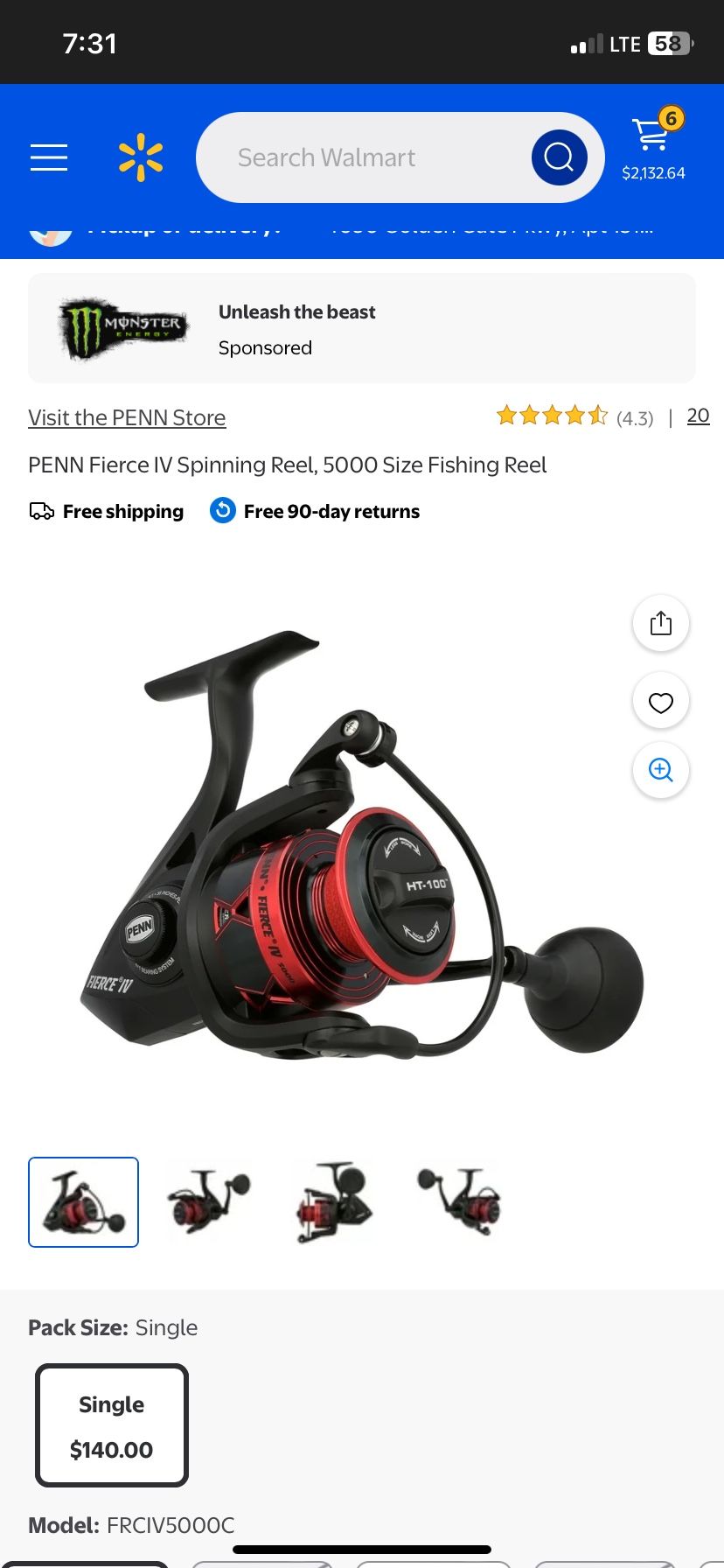 PENN Fierce IV Fishing Spinning Reel, 5000 Size