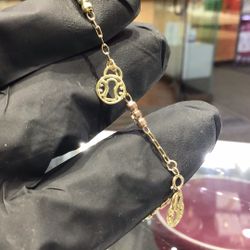 10k Gold  Trio Color Moon Cuts Charm Bracelet 7” Inch Available In Stock ..