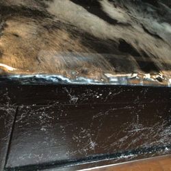  GRANITE LOOK CHROME TV STAND OR DESK..MADE W/ EPOXY. ROCK LOOK EDGES.GLOSSY BLACK W/ GRAY DESIGN72X24X32H 