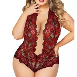 Red White Race Women's Bodysuit Pajama Lingerie Underwear Plus Size Gift
