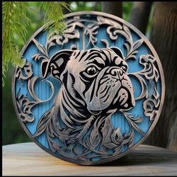 Wooden Round Wall Art Sign - Bulldog Theme Wood Laser-Cut Floral Design, Mother’s Day Gift, Kitchen & Home Decor, Durable Metal Wall Hanging Decoratio