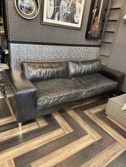 Black Full Italian Leather Sofa 97” Long