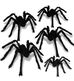 5 PCS Giant Realistic Hairy Scary Spider Set, Creepy Indoor Yard Home Decor (5 Different Sizes)