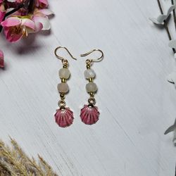 Pink Shell Charm And Gemstone Earrings