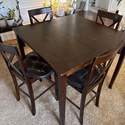 Counter-Height 5-Piece Dining Set – Solid Wood – Dark Espresso Finish
