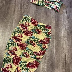 Floral Crop Top Midi Rushed Skirt - Outfit-  Set New Tag 