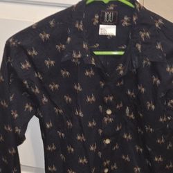 Navy Blue With Horses Boys Dress Shirt Size 16