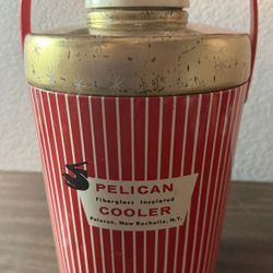 Vintage Pelican Fiberglass Insulated Cooler with Hazel Atlas Glass Insert
