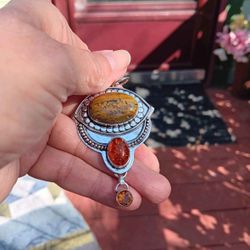 Sterling Silver Yellow Moss Agate Pendant