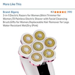 3-in-1 Electric Razors for Women,Bikini Trimmer for Women,7D Painless Electric Shaver with Facial Cleansing Brush,Gifts for Women,Replaceable Hair Rem