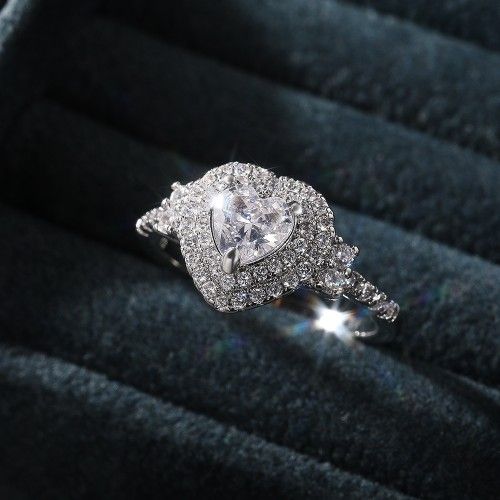 "Luxury Pure Heart CZ Fashion Shiny Diamonds Macro Pave Ring for Women, K852