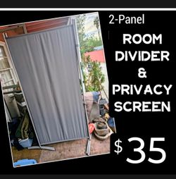72" H 2-Panel Folding Room Divider Privacy Screen Patio Partition