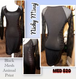 Nicki Minaj Black Mesh Animal Print Dress Medium