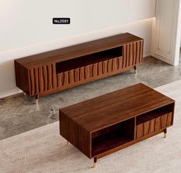 79”TV Stand and 47”Coffee Table for TVs up to 75'', Mid-Century Modern Entertainment Center and Coffee Table with Storage and Drawers Media Console fo