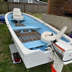 Fiberglass Fishing Boat 12’ With Motor And Extras Vintage 