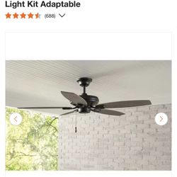 Hampton Bay North Pond 52 in. Indoor/Outdoor Matte Black Ceiling Fan with Downrod and Reversible Motor; Light Kit Adaptable