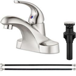 Bathroom Faucets Arc 4 Inch Centerset Bathroom Sink Faucet Single Handle Vanity Faucet with Supply Lines, with Pop Up Drain Assembly,Brushed Nickel