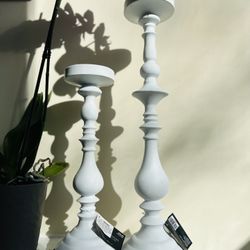 White Candle Holder Pair