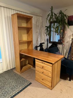 Wooden Desk High Quality Solid Wood Birch With 4 Drawers And Bookshelf Reversible